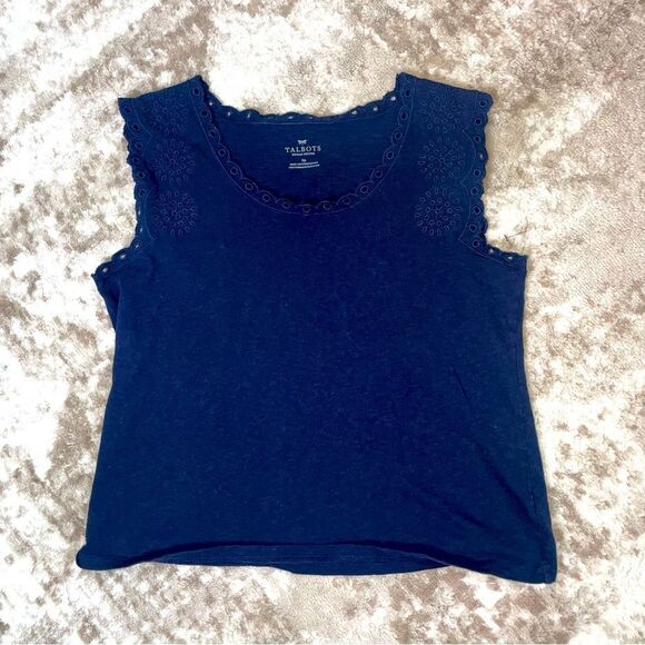 Talbots Navy blue 100% cotton die cut detailing no flaws SZ XP - Picture 1 of 5